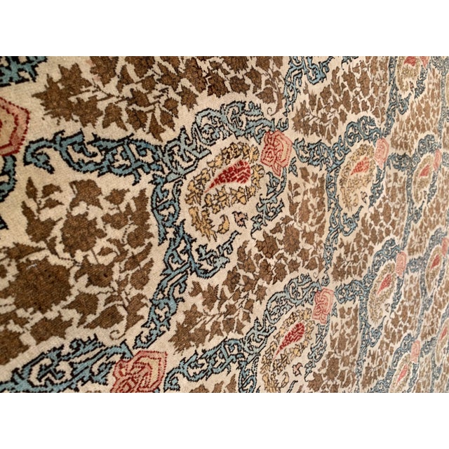 1960s Vintage Ivory Persian Qum Rug 7'5'' X 10'2'' For Sale - Image 9 of 11