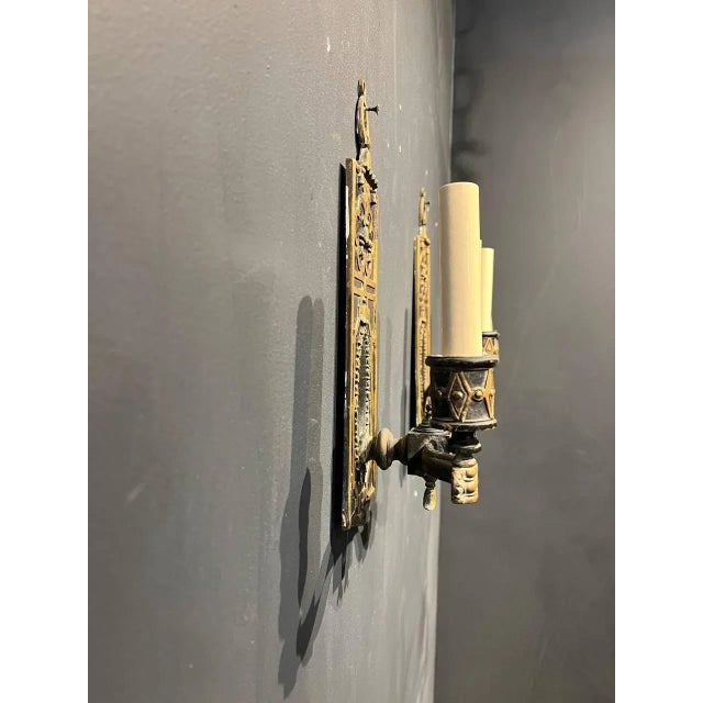 A pair of circa 1900’s metal sconces with neoclassical design, 3 pairs available great condition all