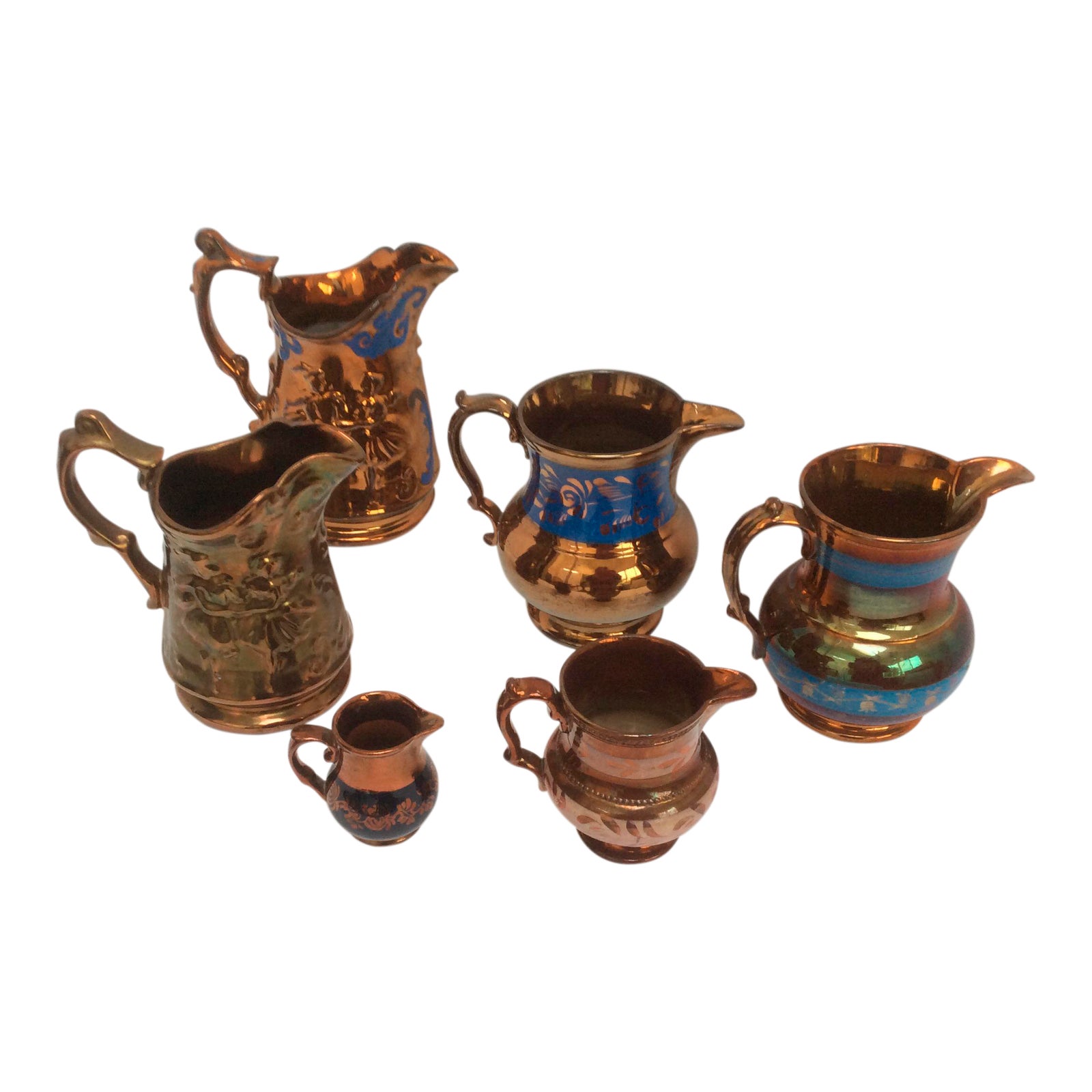 Antique Copper Luster Pitchers Set of 6 Chairish