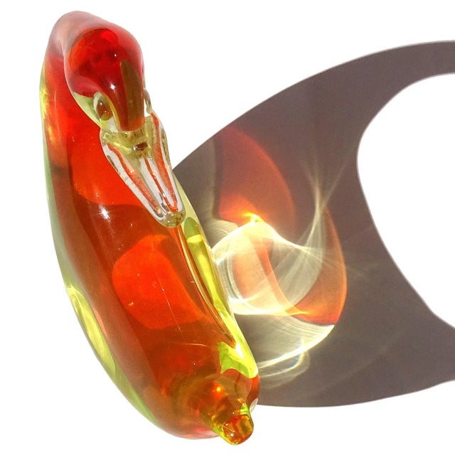 Cenedese Vintage Cenedese Murano Yellow Orange Uranium Uv Reactive Gold Flecks Italian Art Glass Bird Sculpture For Sale - Image 4 of 10