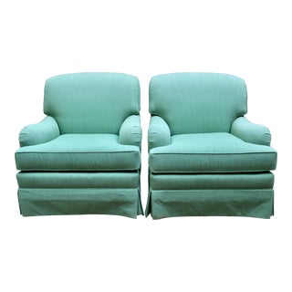 Late 20th Century C R Laine English Arm Chairs in Sage Green - a Pair For Sale
