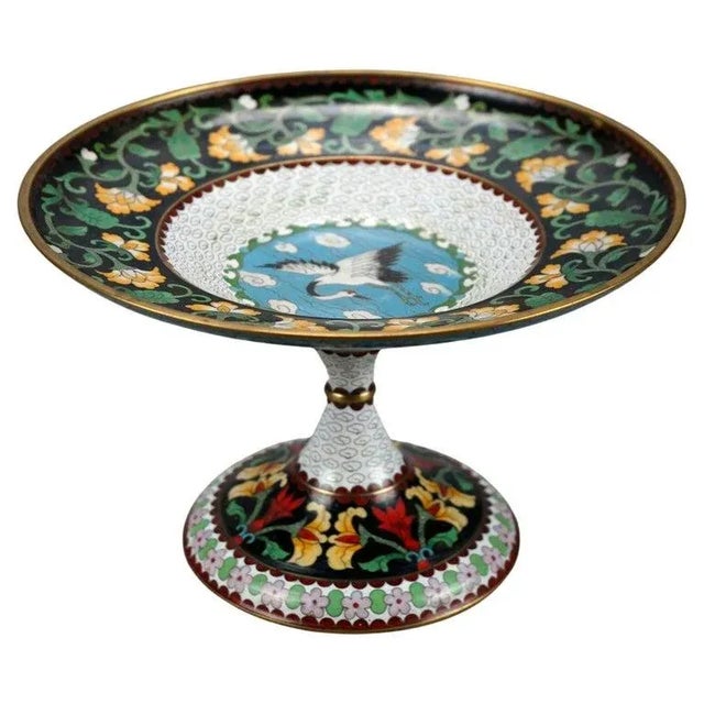 Antique Chinese Cloisonné Enamel Decorated Swan Compote Circa 1930 For Sale - Image 13 of 13