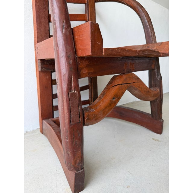 Late 20th Century Artisan Made Folk Art Teak High Back Chair Thailand For Sale - Image 4 of 8