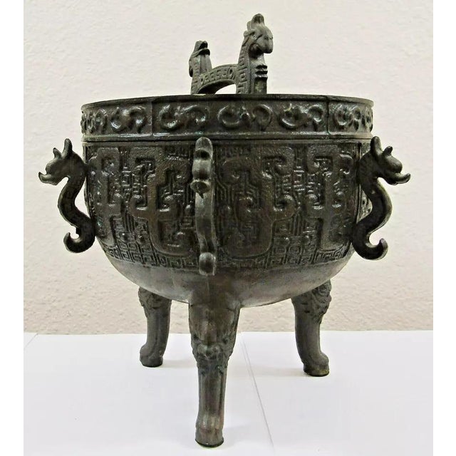 Vintage 1960's Ice Bucket Asian Motif Verdigris James Mont Style Barware For Sale - Image 4 of 12