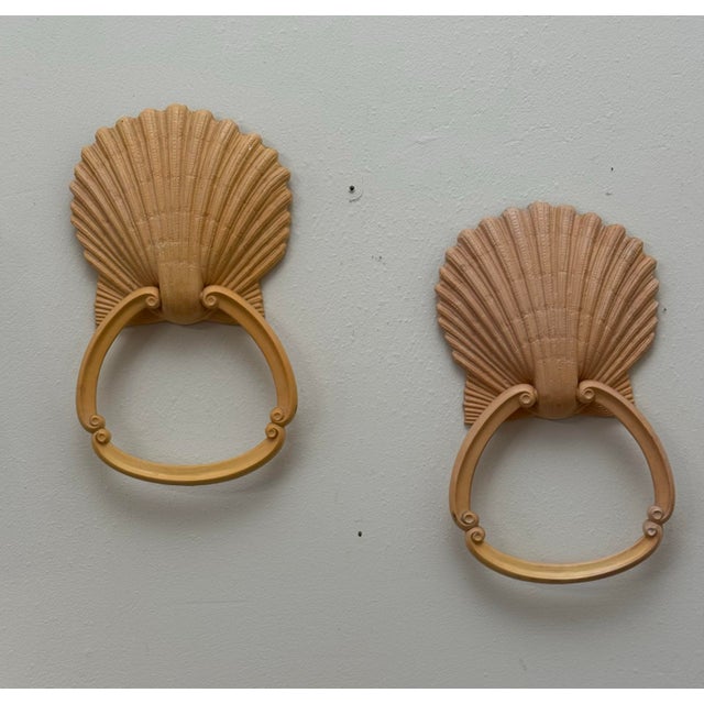 Hollywood Regency Vintage Coastal Hollywood Regency Scallop Shell Towel Rings Hardware, a Pair For Sale - Image 3 of 9