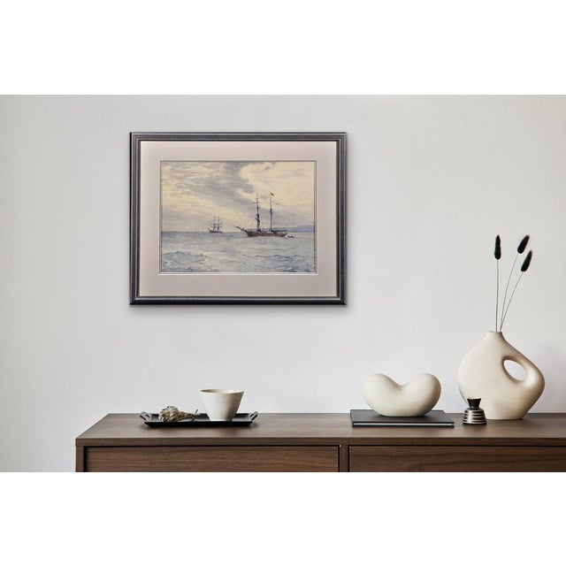 Charles Adderton, Norwegian Barques at Anchor, Lyme Bay, Devon and Dorset, 1890s-1910s, Watercolor For Sale - Image 10 of 18