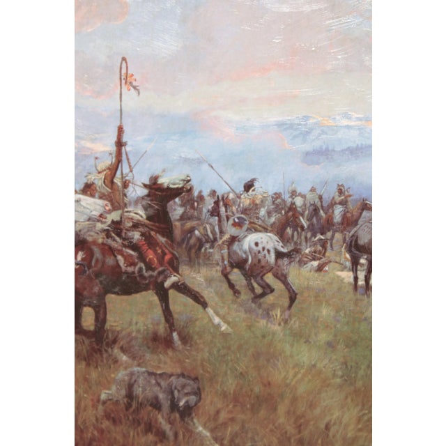 Late 20th Century Charles M. Russell 'Lewis & Clark Meeting Indians at Ross' Embellished Print, Custom Framed For Sale - Image 9 of 13