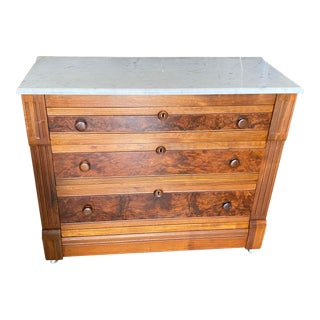 Eastlake Style Dresser Marble Top Over Burled Walnut Antique Restored For Sale