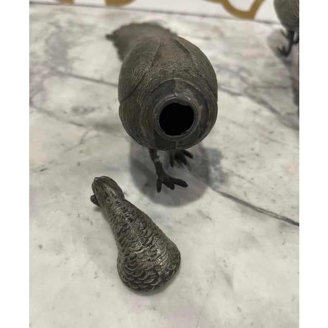 Pair of Silverplated Pewter Peacock Table Ornaments For Sale - Image 4 of 12