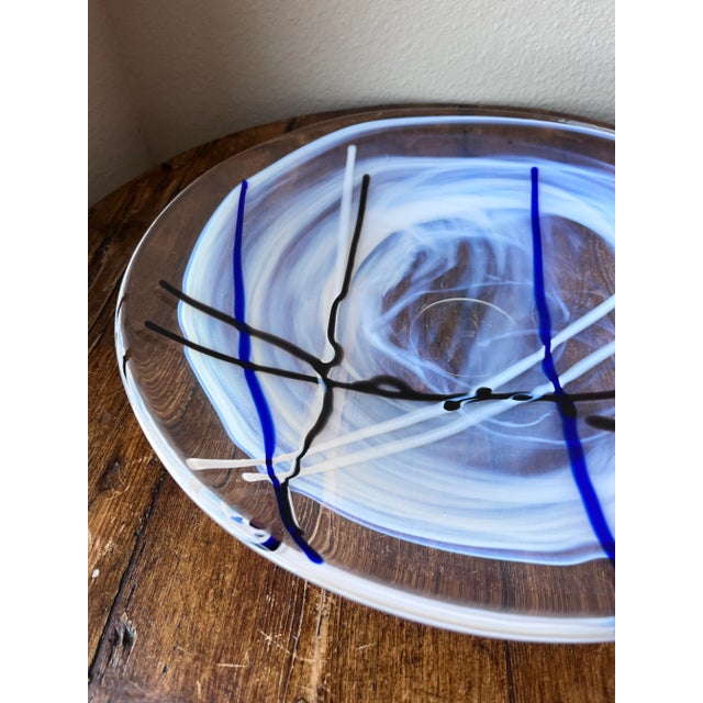 Glass Kosta Boda Made in Sweden Design by Anna Ehrner Contrast White, Blue and Black Colors Centerpiece Bowl Platter, Dish 15" For Sale - Image 7 of 10