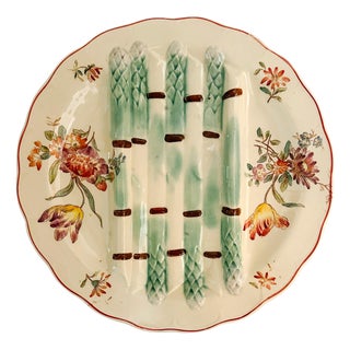 19th Century Antique French Longchamp Majolica Asparagus Plate, Circa 1890 For Sale