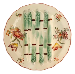 19th Century Antique French Longchamp Majolica Asparagus Plate, Circa 1890