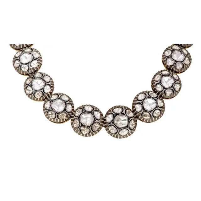 Victorian Natural Rose Cut Polki Diamond Handmade Victorian Necklace 925 Sterling Silver - Set of 3 For Sale - Image 3 of 8