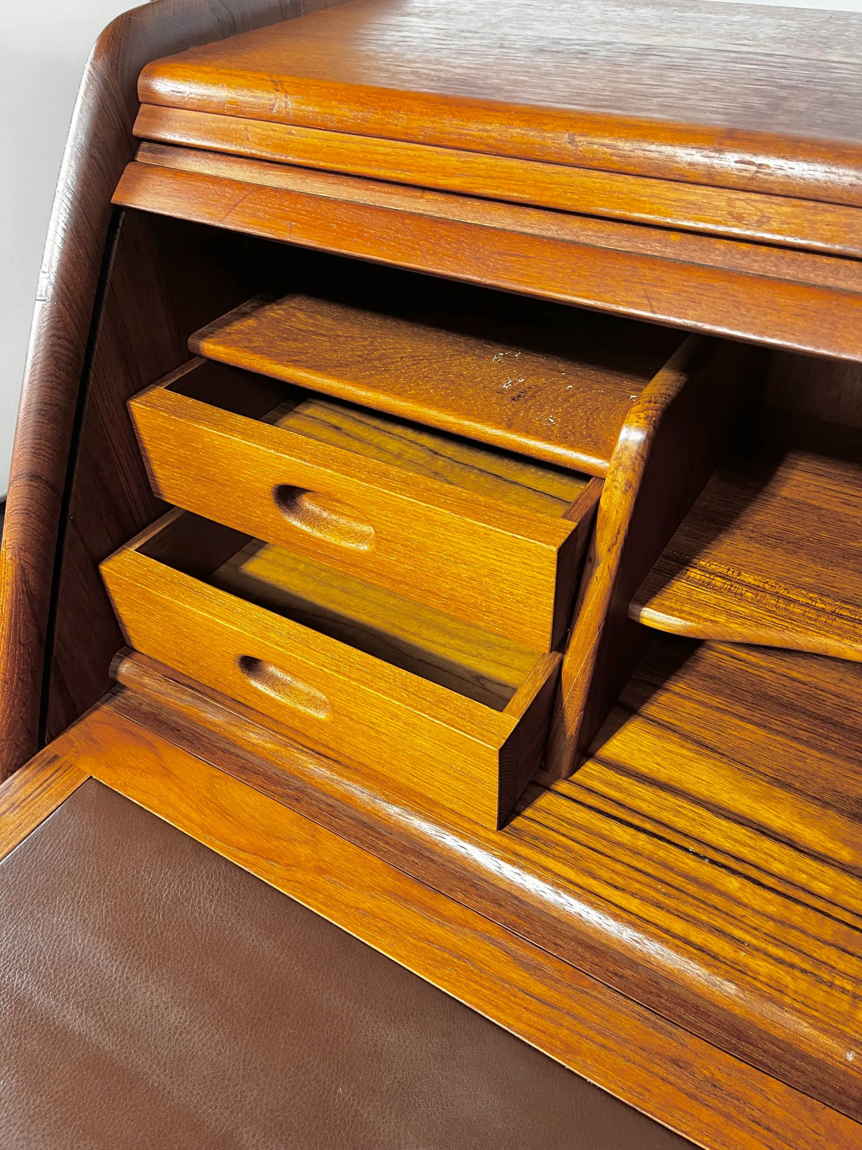 Danish Mid Century Modern Tambour Roll-Top Secretary Desk | by