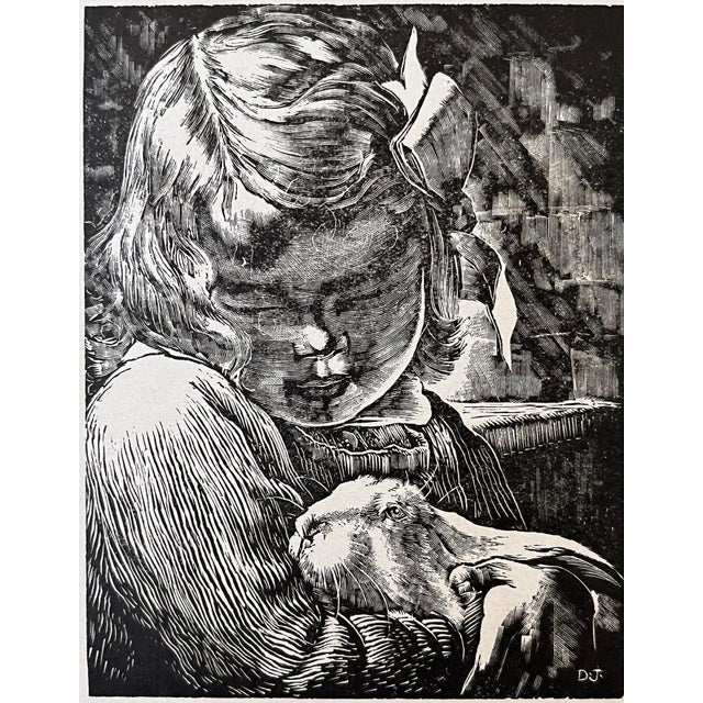 Vintage Original Woodblock Print "Affection" by Dan Burne Jones 1930 For Sale - Image 4 of 5