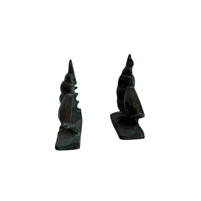 Late 19th Century Turn of the Century Sculpted Bronze Ship Antique Bookends - Set of 2 For Sale - Image 6 of 11