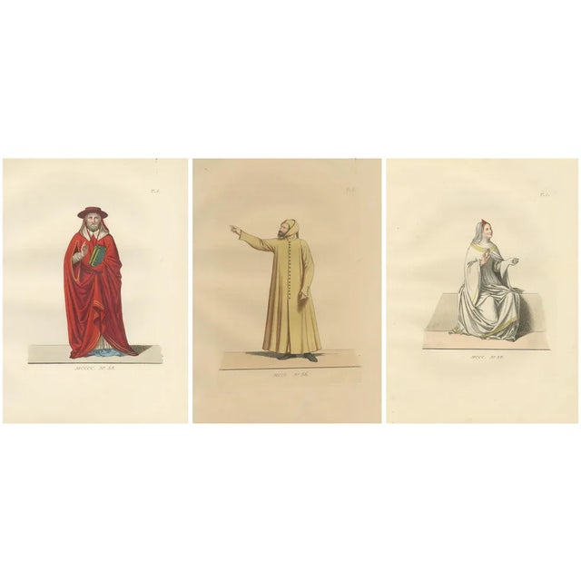 Cardinal, Commoner, and Florentine Noble Costume in 15th Century Italy, 1845, Paper, Set of 3 For Sale