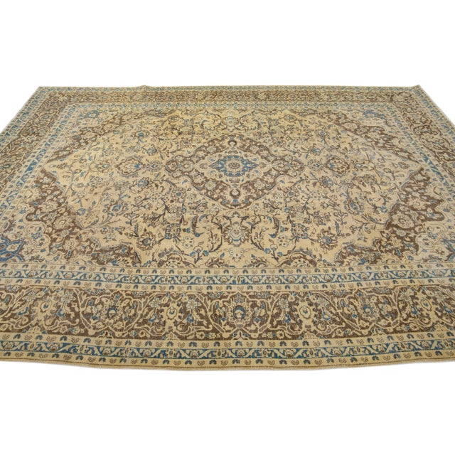 1930s 1930s Handmade Vintage Persian Tabriz Tan Wool Rug With Medallion Design For Sale - Image 5 of 7