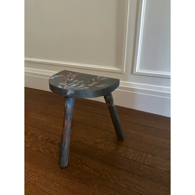 Custom hand-painted small wooden milking stool. This is a one-of-a-kind piece handpainted by James Mobley in Los Angeles, CA.