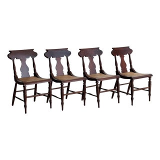 1960s Vintage Sculpted Mahogany Dining Chairs With Cane Seats, Set of 4 For Sale