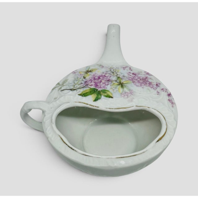 Ceramic Antique Victorian Porcelain Invalid Feeder With Floral Design and Gold Gilt Accents For Sale - Image 7 of 12