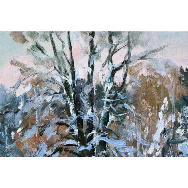 1980s Edgars Vinters, Sunny Winter Landscape, 1985, Oil on Cardboard For Sale - Image 5 of 8