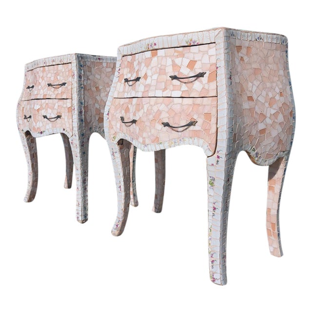 Pair of Vintage Hollywood Regency Mosaic Nightstands For Sale