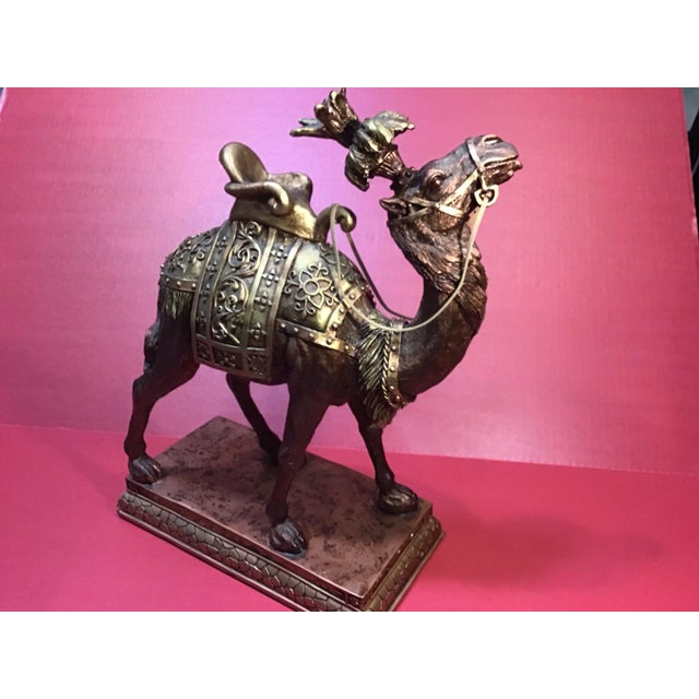 Indian Vintage 2007 Decorative Camel Figurine – Bronze & Gold Ornate Saddle – 15” Tall For Sale - Image 3 of 5