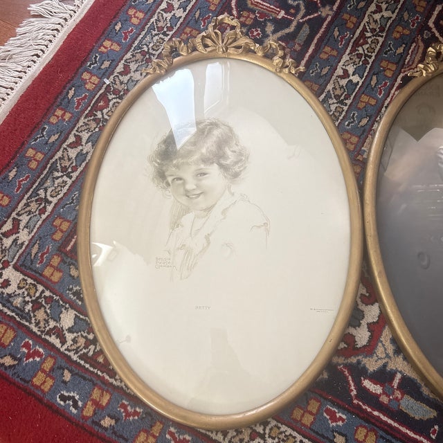 Traditional Antique Large Cast Brass Frames With Heavy Metal Ribbon Trim at Top- A Pair For Sale - Image 3 of 5