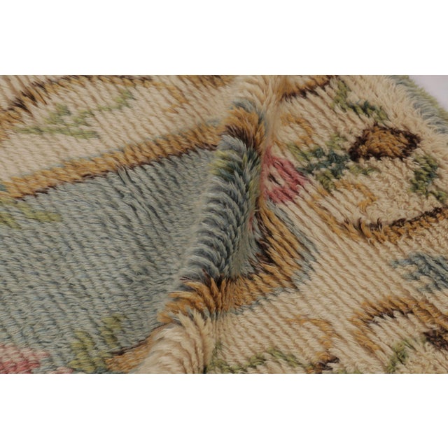 Textile Vintage Swedish Rya Rug, Ivory With Scandinavian Floral Scrollwork - Rug & Kilim For Sale - Image 7 of 8