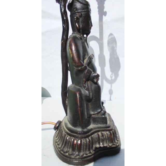 Metal Chinese Ming Bronze Ancestor Figure Mounted as Lamp For Sale - Image 7 of 9