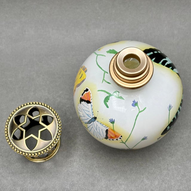 Early 21st Century Vintage Ne’Qwa Art “Butterflies” Reverse Painted Glass Fragrance Oil Lamp by P. Brault (Patricia Brubaker) For Sale - Image 5 of 8