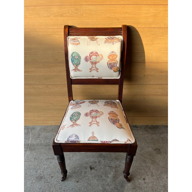 Early 20th Century Antique Accent Chair With Faberge Upholstery For Sale - Image 5 of 11