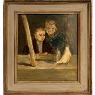 Seymour Remenick, American Modernist Seymour Remenick Oil Painting Men with Pigeons Philadelphia, c.1970's For Sale