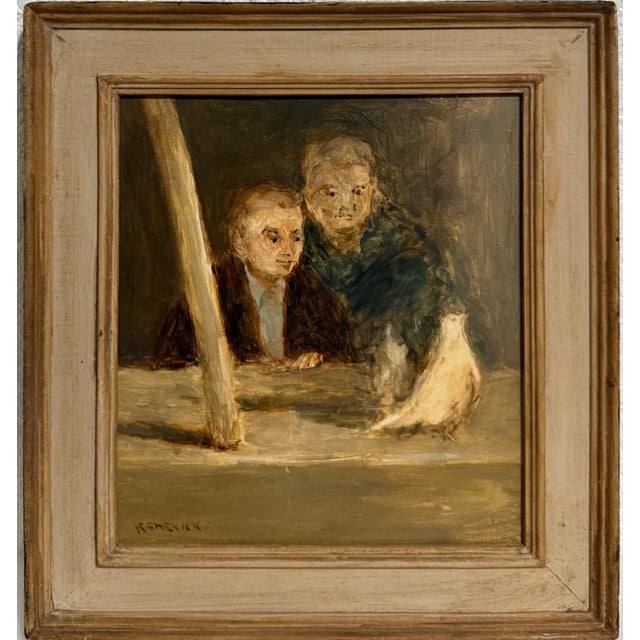 Seymour Remenick, American Modernist Seymour Remenick Oil Painting Men with Pigeons Philadelphia, c.1970's For Sale