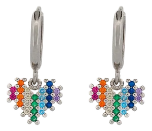 Sparkly Pave Heart Silver Earrings, A Pair