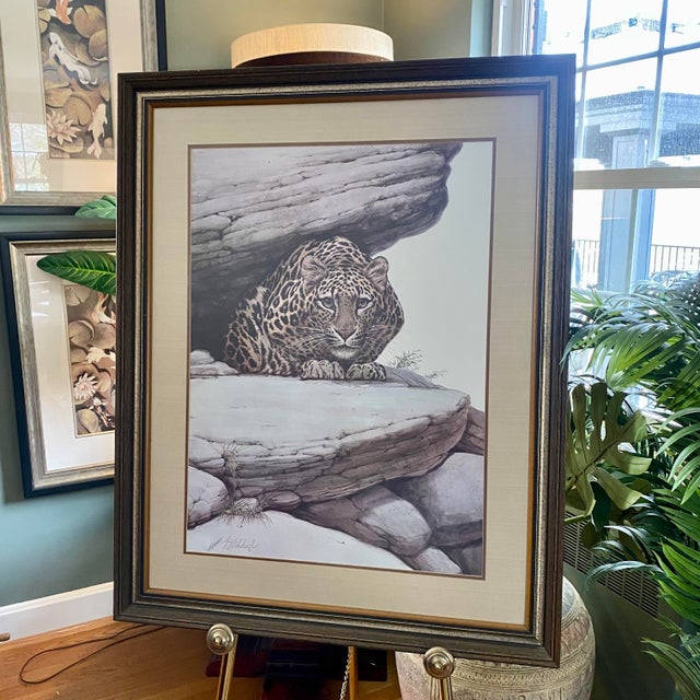 African Late 20th Century Framed Leopard Lithograph "Ambush," by Guy Coheleach Wildlife Art For Sale - Image 3 of 12