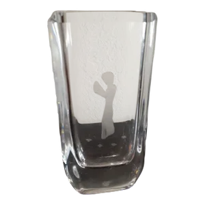 Vintage Artist Signed Skruf Sweden Clear Crystal Vase