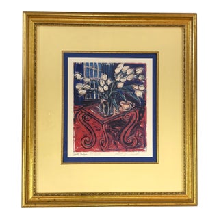Signed and Framed Limited Edition Michele Kennedy Lithograph 'White Tulips' Numbered '1175/1500' For Sale