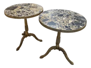 Pair of Italian Brass Pedestal Side Tables With Marble Tops, 1970s