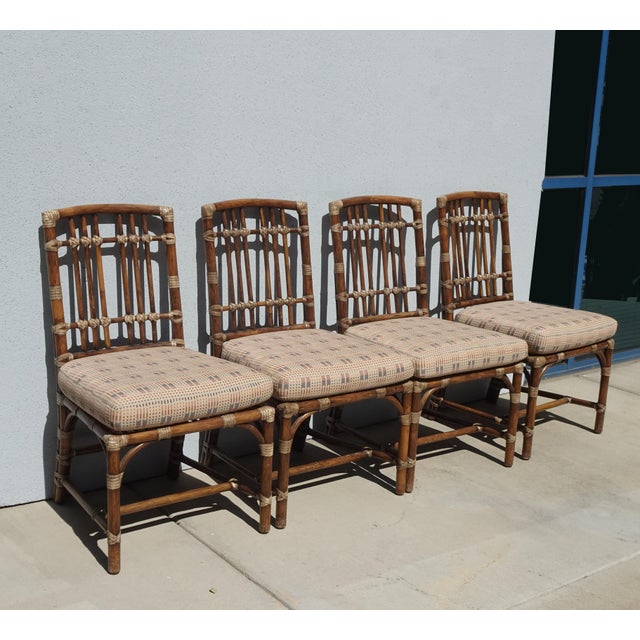1970s Set of Six Vintage McGuire Balboa Organic Bamboo Ratten Dining Chairs For Sale - Image 5 of 14