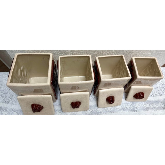Vintage Handcrafted Pottery Groovy Ceramic Kitchen Canisters, Set of Four For Sale - Image 11 of 12