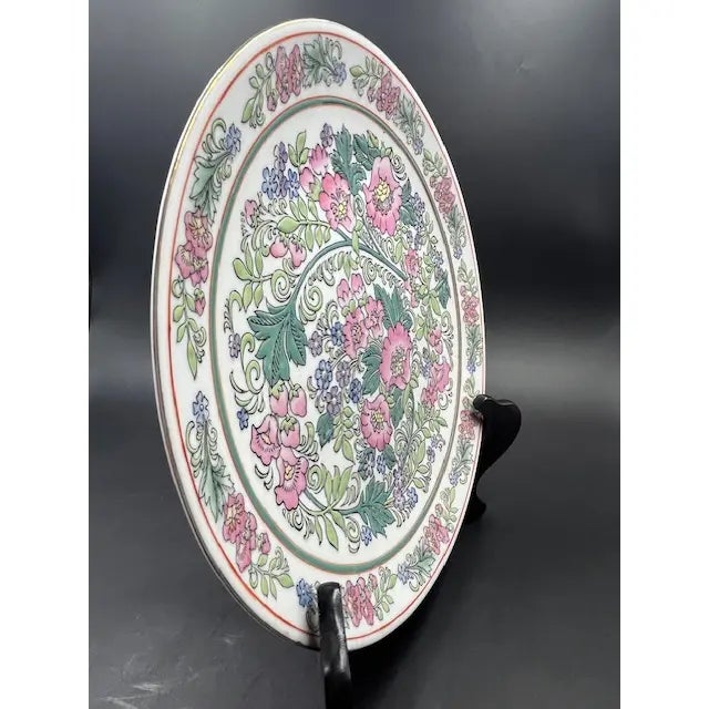 Vintage Large Pink Floral Decorative Plate For Sale - Image 9 of 18