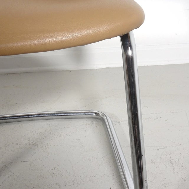 Modern 60's Chrome and Faux Leather Cantilever Side Chairs - A Pair For Sale - Image 3 of 8