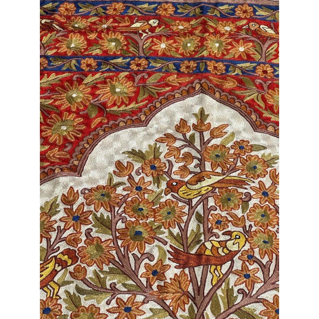 Vintage Indian Silk Embroidered Tapestry or Rug, 1990s For Sale - Image 6 of 18
