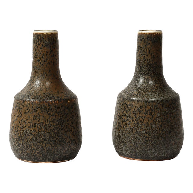 Pair of Mid-Century Speckled Umber Glazed Vases by Gunnar Nylund for Rörstrand For Sale