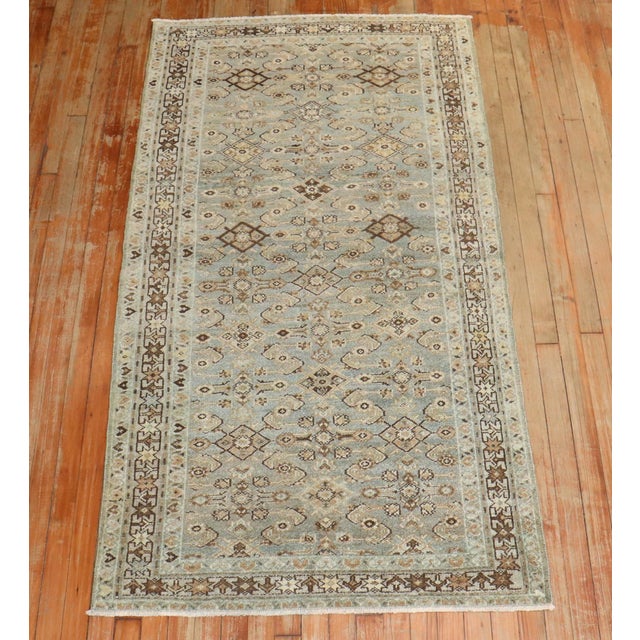 Zabihi Collection Light Blue Persian Malayer Runner Rug For Sale - Image 4 of 7
