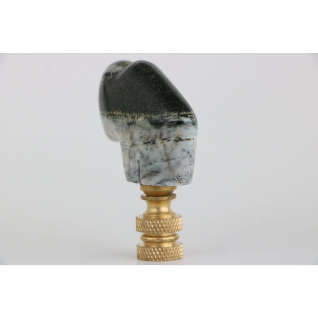 Carved Stone Buffalo Lamp Finial on Brass Hardware For Sale - Image 4 of 5