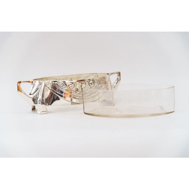 Silver Art Nouveau Fruit Bowl in Brass, Silver and Original Glass, 1908 For Sale - Image 8 of 12