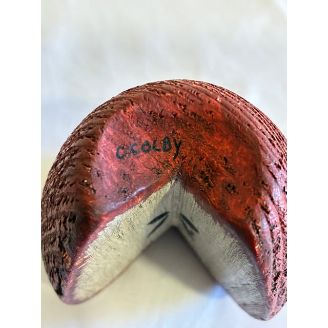 Red Signed Chris Colby Carved Wood Apple Sculpture, Maine Folk Art For Sale - Image 8 of 10